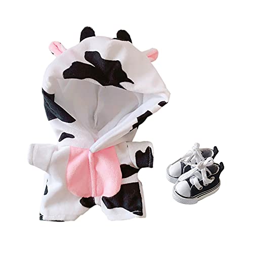niannyyhouse Cow Suit 20cm(7.8in) Plush Doll Clothes Onesies + Shoe 2-Piece Set Green Pajamas (Black+White)