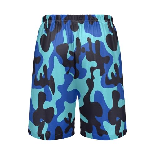 Blue Black Camouflage Pajama Shorts for Men Lounge Pants Pajama Sleep Shorts Mens Sleep Shorts with Pockets, S-XXL-XXL2