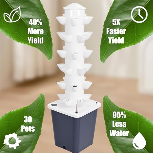 Sistema de cultivo hidropónico en torre de 10 a 30 cápsulas, kit de cultivo vertical para plantas de interior y exterior con bomba silenciosa para hierbas y verduras, cultivo sin tierra que ahorra e