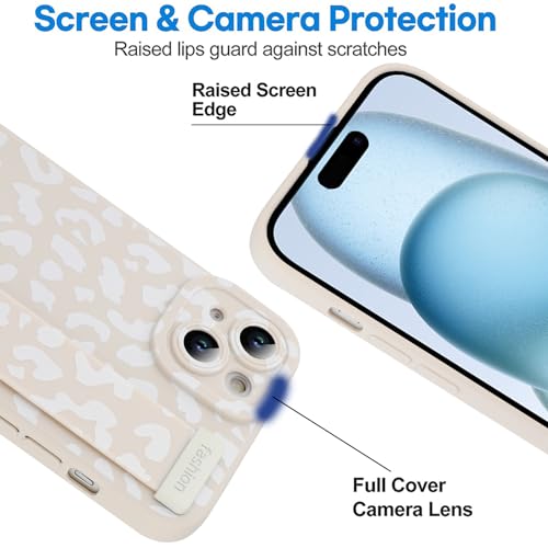 image for OOK Compatible with iPhone 15 Plus Leopard Case with Wrist Strap, Whit