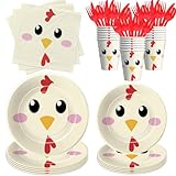 Xenorik Chicken Theme Place-Setting, 24 Servings, Paper Tableware for Birthday Party Decorations