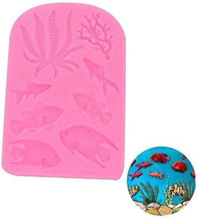 Miniatura 5 de Molde de silicona de algas marinas de pescado para cupcakes de coral de mar, moldes de chocolate, bricolaje para tartas, frontera, fondant,