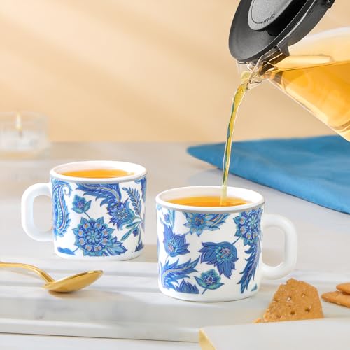 Image of Larah by BOROSIL 100ml x 6pc Opalware New Iris Tea /Coffee Mug Set, Microwave & Dishwasher Safe Embossed Design Crockery Set Ideal for Daily Use & Gifting