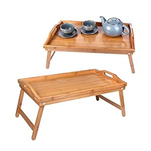 Rocco Schramm e.K. 2 Stück Frühstückstablett Bambus Tablett Bambustablett klappbar Serviertablett für Frühstück im Bett…