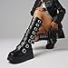 CELNEPHO Womens Wedge Platform Knee High Boots High Heel Round-Toe Zip Punk Goth Mid Calf Combat Boots For Women black size 8