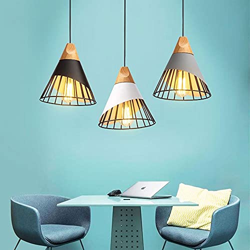 Lampe en bois style américain rétro avec structure suspendue robuste E27 - 3