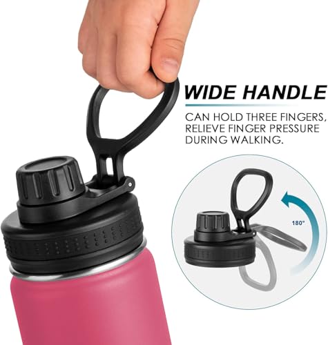 Image of koodee Insulated Water Bottle, 18oz Stainless Steel Double Wall Vacuum Wide Mouth Sport Bottle with Leakproof Spout Lid (Pink Red)