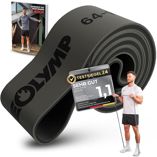 NEOLYMP Resistance Bands aus doppelbeschichtetem Naturlatex mit Fitness E-Book - Lange Fitnessbänder für Krafttraining, Widerstandsbänder, Klimmzugbänder (extrem stark | 64-116 kg)