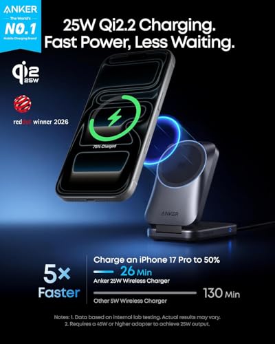 Image of Anker Prime Foldable MagSafe Charger, 25W Qi2.2-Certified Palm-Sized Travel-Ready 3-in-1 Charging Station, AirCool Wireless Charger, for iPhone 17, Apple Watch, AirPods (Non-Battery, with Adapter)