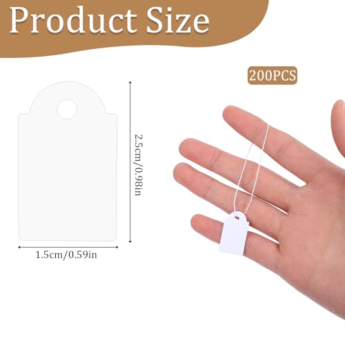 200 Stück kleine Geschenk-Preisschilder, Hängeetiketten mit Schnur - Weiß