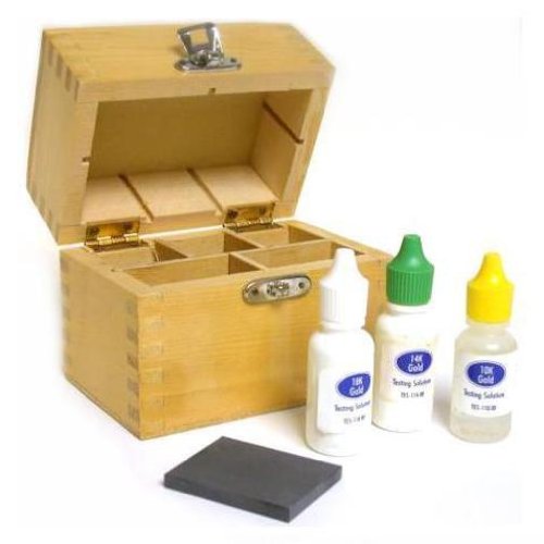 Gold Acid Test Kit 10K,14K,18K,Testing Stone & Wood Box #TOP28