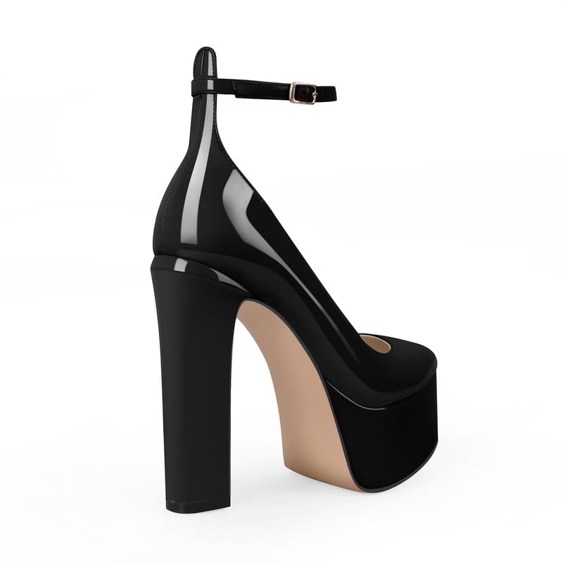 Mary Jane Platform Buckle High Heels, Ankle Strap Round Toe Closed Toe Pumps3