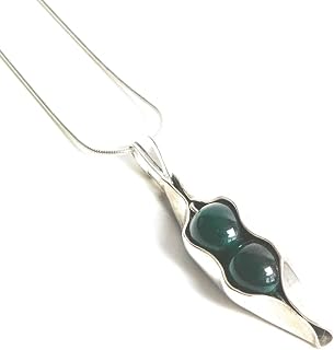 35th Wedding Anniversary Gift | Two Peas In A Pod Necklace | Dark Jade Stones | Engraved Initials | Jade Anniversary