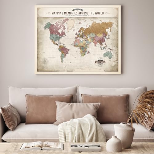 Image of DECORARTS World Map Pin Board,Soft Pastel World Travel Map with Pins,30x24 | Push Pin Travel Map World for Bedroom Living Room Home Office Decor, Romantic Gift for Travelers, Ready to Hang