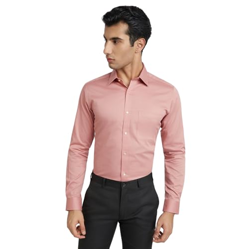 Image of Raymond Men's Slim Fit Solid Pattern Pure Cotton Semi Cut Away Collar Full Sleeve Formal Shirt