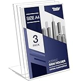 Slant Back Acrylic Sign Holder A4, 3 Pack, Portrait Ad Frames, Clear Picture Frame for Signs, Brochure, Flyer, Menu, Paper, Poster, Display. Slanted Plastic Message Board Stand for Home, Office, Store - Image 1