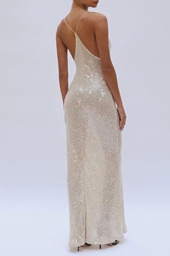 Argeousgor Women's Summer Sparkly Mesh Sheer Maxi Dresses Elegant Sleeveless Sequin See Through Cocktail Club Party Dress(Sparkly,S) #TOP4