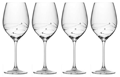 Barski - Handmade Glass - Sparkle - Red Wine Glass - Decorated with Real Crystal Diamonds - 16 oz. - Made in Europe - Set of 4