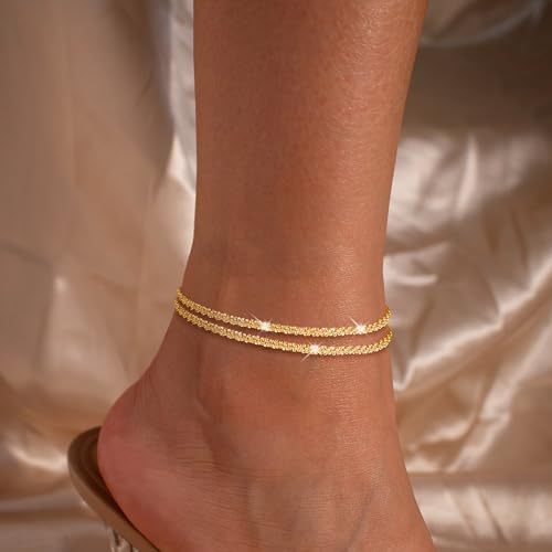 Robaice Elegance Adjustable Gold Ankle Bracelets for Women – Glittering Waterproof Layered Sterling Silver Anklets for Summer Beach Jewelry Gifts - Image 6