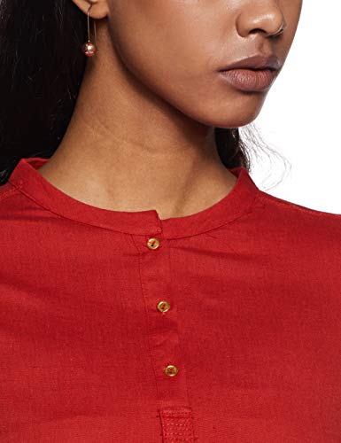 Image of W for Woman Cotton Yellow Solid Mandarin Collar Straight Kurta