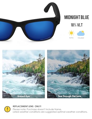 Image of BLAZERBUCK Photochromic Replacement Lenses Compatible with Ray-Ban Meta Wayfarer RW4006 | RW4012 (Gen 2) 50mm Smart Glass