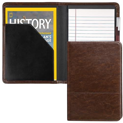 Image of Padfolio /Portfolio Binder, Mini Padfolio Portfolio Binder 5 x 8 Legal Writing Pad, A5 Document Organizer Folder for Men Women,Dark Brown.