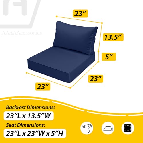 Image of AAAAAcessories Outdoor Chair Cushions, 23 x 23 x 5 + 23 x 13.5 inches | Patio Furniture Replacement Cushions, Fade-Resistant, Waterproof, Removable Cover with Ties for Garden, Navy Blue
