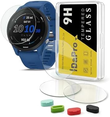 [4 Pack] Screen Protector for Garmin Forerunner 255/255 Music 46mm Smartwatch + Silicone Anti-dust Plugs, iDaPro Tempered Glass Anti-Scratch Bubble-Free