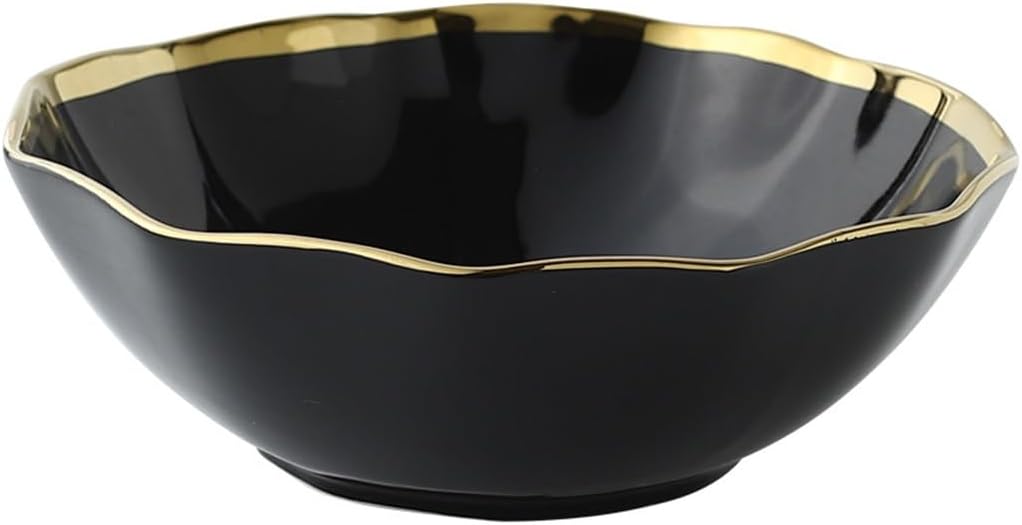 Gilded Edge Ceramic Plate Ruffled Bowl Western Steak Salad Soup Rice