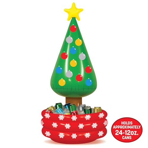 Image of Beistle Inflatable Novelty Christmas Tree Drink Beverage Cooler for Office Holiday Winter Party Decorations, 26 inch x 56 inch, Multicolored