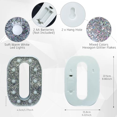 Image of LED Marquee Light Up Letters, 26 Alphabet Lighted Letter and 10 Number, Battery Powered Night Light for Room Decor, Home Birthday Wedding Bar Party Decoration, Shiny Silver Diamond (Letter O)