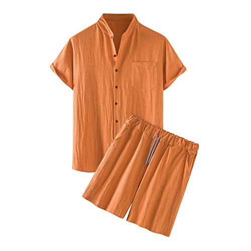 Pantalon d'été court homme en lin marron L combinaison 2 pièces