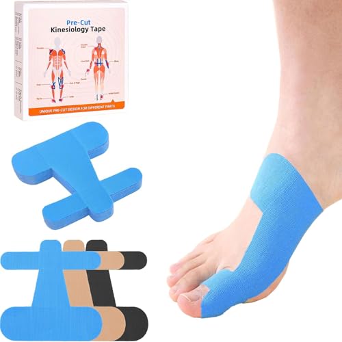 Tapex Hallux Valgus Tape 40 Stück Hallux Valgus Korrektur Vorgeschnittenes Kinesiologie-Tape zur Korrektur von Ballenzehen Hautfreundlich Hautfreundlich und Latexfrei für Zehen und Füße (Blau)