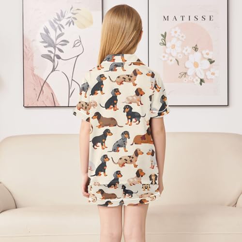 ALAZA Dachshund Dog Brown Satin Pajamas Set Short Sleeve Button Down Sleepwear Summer Pjs 2 Piece4