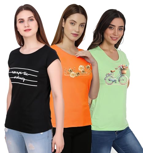 Image of NIVIK Combo of 3 Printed Cotton t-Shirts for Women