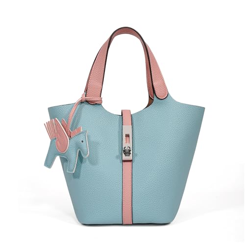 Kadynow Bolsa feminina de couro vegano, bolsa de ombro com alça superior e bolsa pequena removível, A32-rosa azul