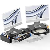 Simple Houseware Desk Dual Monitor Stand Riser with Pull-Out Drawers, Black