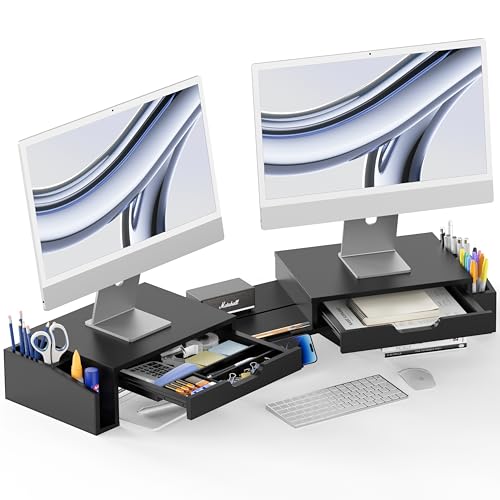 Simple Houseware Desk Dual Monitor Stand Riser with Pull-Out Drawers, Black