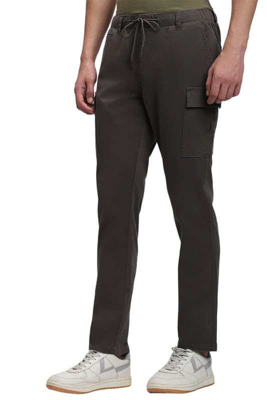 Image of Dennis Lingo Men's Cotton Lycra Full Length Solid Slim Fit Cargo Trousers