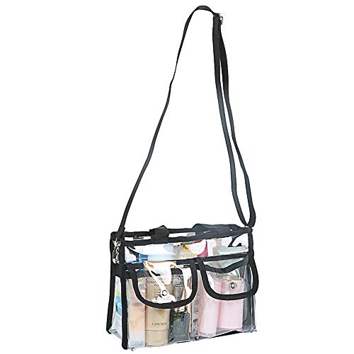 LUVODI Bolso de Cosméticos Transparente, Bolsa Maquillaje PVC, Neceser de Viaje Transparente, con Correa de Hombro Ajustable, 27 × 20 × 10cm