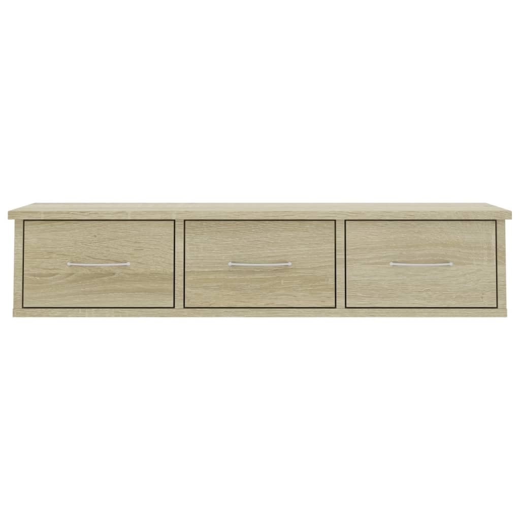 vidaXL Wand Schubladenregal mit 3 Schubladen Wandregal Wandschrank Hängeschrank Wandgarderobe Hängeregal Sonoma-Eiche 88x26x18,5cm Holzwerkstoff