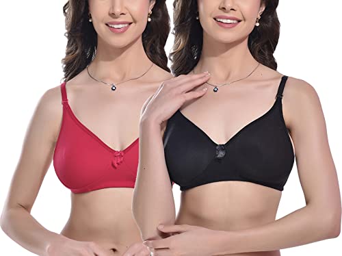 Image of FIMS - Fashion is my style Women Cotton Blend Non-Padded Bra Non-Wired Mould Seamless Cup Solid Bras Cup-B Pack of 1, Multicolor