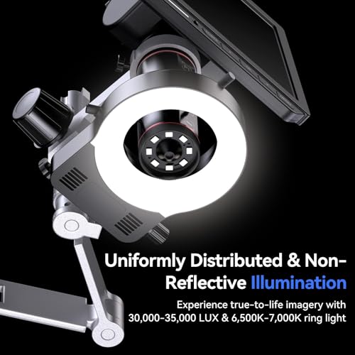 TOMLOV TM4K-AF Max Autofokus Digital Mikroskop 2000X, 4K 10,1\ IPS-Schwenkarm-Lötmikroskop für Erwachsene, 52MP HDMI-Mikroskopkamera für Münzen und Löten, mit Ringlicht, PC/TV-kompatibel, 64GB