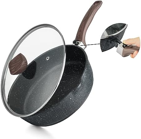 Kordisen Antihaft-Bratpfanne mit Deckel, 28 cm Induktion Sautepfanne mit Abnehmbarem Holzgriff, Granitsteinbeschichtung zum Kochen, Kompatibel für alle Herdarten, PFOA-frei