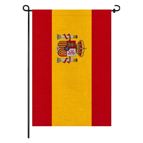 Spain Garden Flag 12x18, Small Spanish Flags for Outside Double-Sided Burlap Yard Flag, Fade-Resistant, Weatherproof Outdoor Decor for Porch Patio Lawn, Patriotic Holiday Display