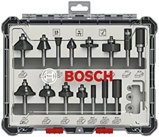 Bosch Professional 15 pcs. Mixed Router Bit Set (for Wood, Ø 8 mm Shank, Accessory Router)