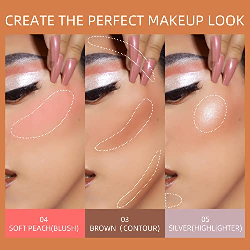 Dageda 3Pcs Liquid Blush, Contour And Highlighter, Face Blush & Cream Contour & White Highlighter Makeup With Cushion Applicator, Waterproof, Long-Lasting Pearl Blush For Women Beauty Makeup (Color D) #TOP2