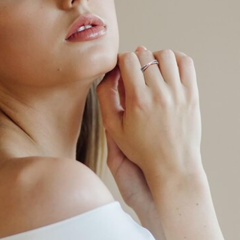 18K Gold Plated Simple Link Ring Stainless Steel Cuff Chain Link Ring for Women, Women's Minimalist Stacking Band Gold/Silver - Size 7/8 - Image 6