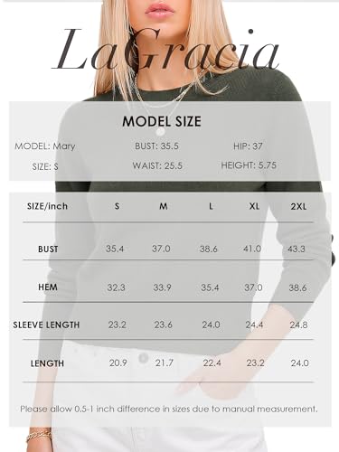 LaGracia Cropped Sweaters for Women Long Sleeve Business Casual Sweater Crop Tops Crewneck Lightweight Wool Blend Spring Fall Outfits Army Green L — view 6