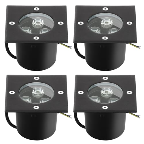 Goodia Bodeneinbaustrahler Aussen, 4Stk. 3W Bodenstrahler Außen 230V AC 280 Lumen IP67 Bodenleuchten Außen LED Einbaustrahler Außen, Bis zu 1000 kg Belastbar Warmweiß, Rund Schwarz
